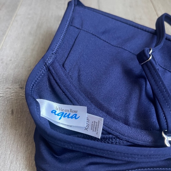 La Vie En Rose Twist Push Up Navy Blue Bikini Top XS - Picture 3 of 6